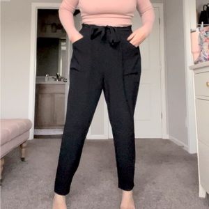 XL Modern Ambition Paper Bag Tie Waist Black Pants